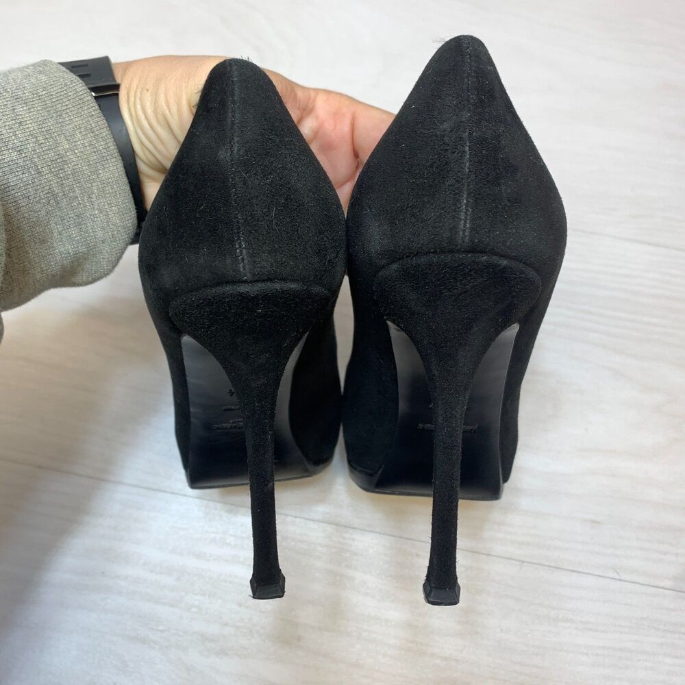 Yves Saint Laurent Tribtoo Pumps Women's Size 9.5 Black Suede Cap Toe Classic - Picture 4 of 12
